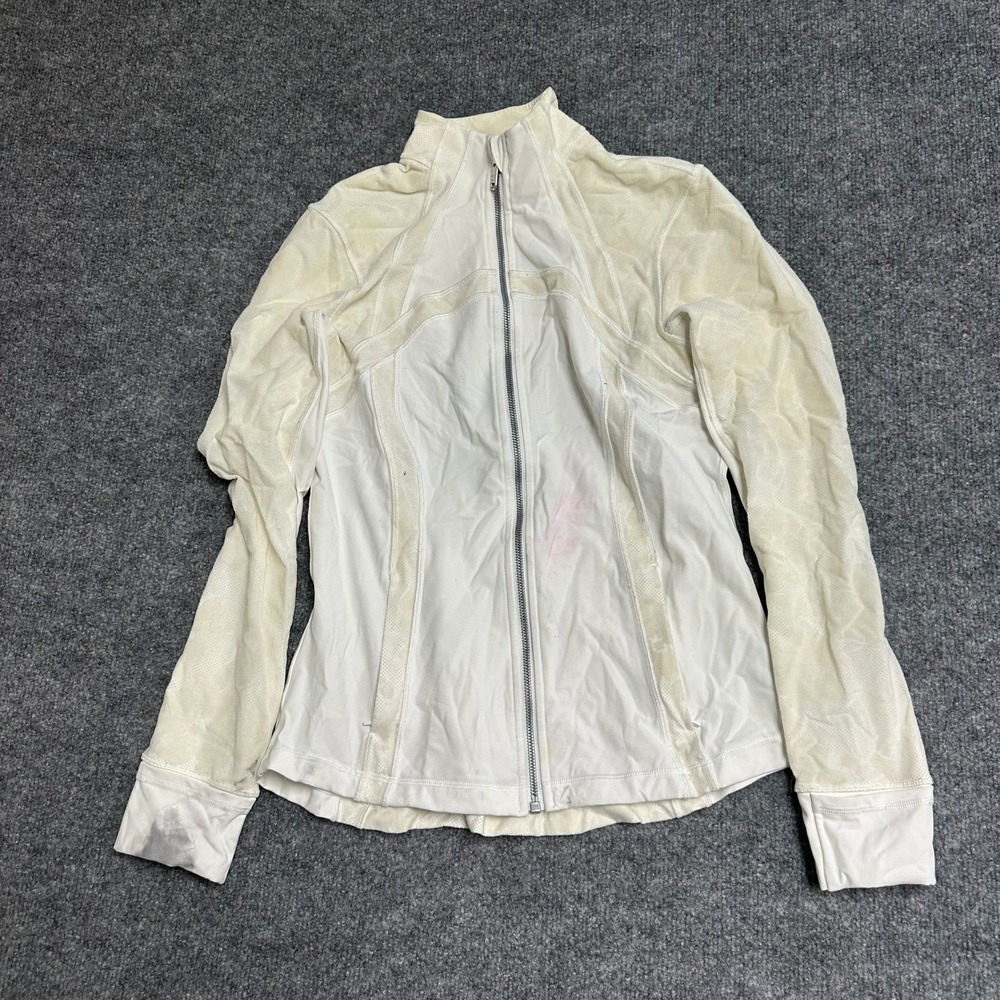 Lululemon Jacket Womens Size 10 White Slim Fit Full Zip Mesh Athletic Stained